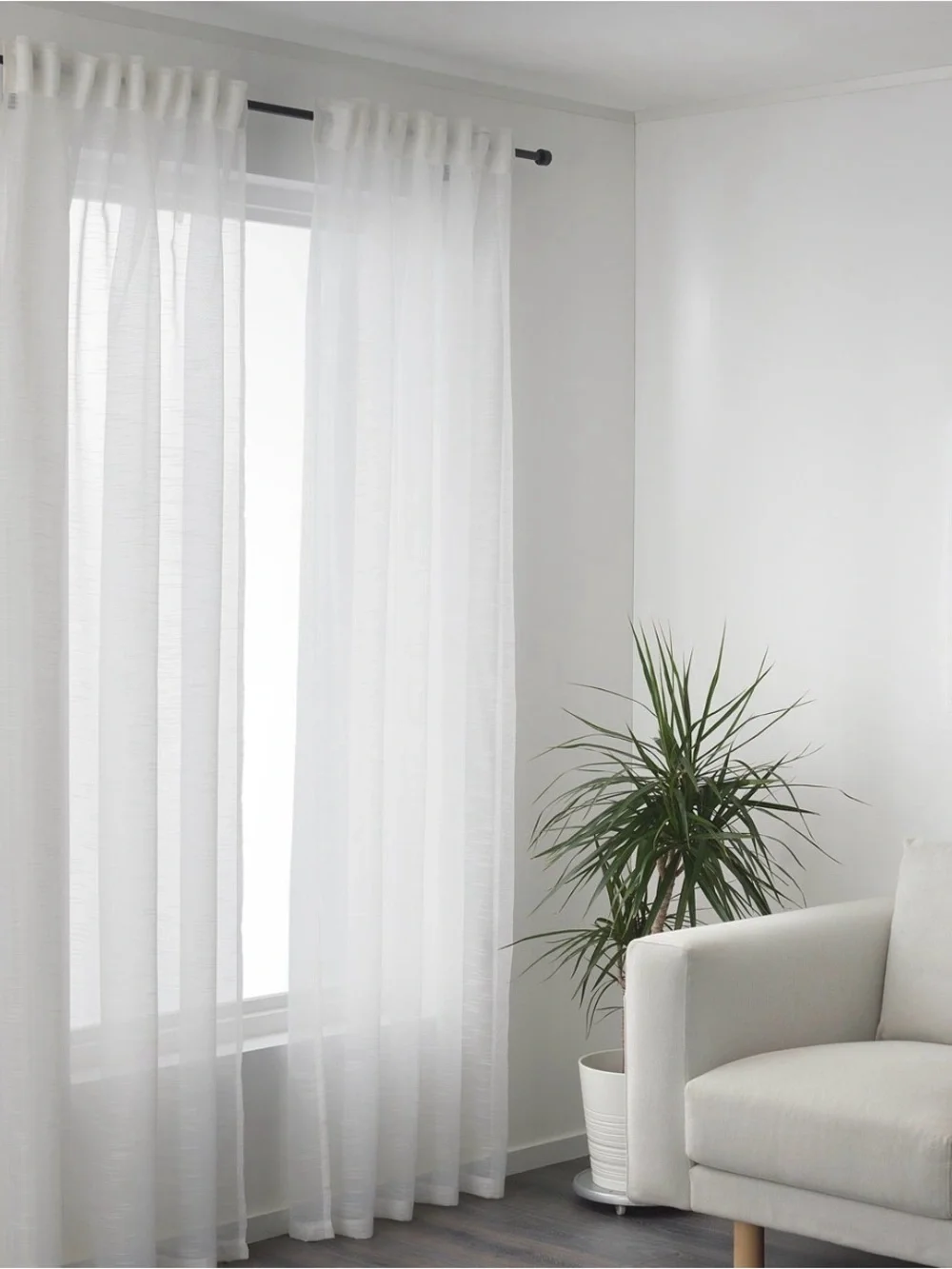 IKEA Gjertrud sheer curtains, white with heading tape 57”x98”